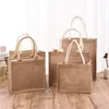 Einkaufstaschen 50pcs/Los gut verknüpfter tragbarer Sackleinen Jute-Einkaufstasche Personalisierte Öko-Wiederverwendbare Frauenhandtasche Strand für Mädchen