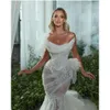 Sans manches sexy avec une robe sans bretelle de mariage sirène strpapless dentelle illusion corsage organza applique OCN Ocn sur mesure