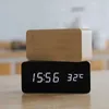 Desk Table Clocks Multicolor Sound Control Wooden Wood Square LED Alarm Clock Desktop Table Digital Thermometer Wood USB/AAA Date Display