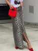 Юбки женщины леопардовый принт хлопок 2024 модная высокая талия сплит длинная юбка уличная одежда офисная леди летние вечеринки прямые платья