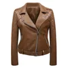 Women's Jackets Womens Leather Motorcycle Jacket Solid Color Short Suit Pockets Full Zip Up Outwear With