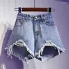 Kvinnors jeans avslappnad hög midja denim shorts kvinnor sommarficka tassel hål rippade korta kvinnliga byxor kvinna femme