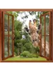Widok z efektem 3D ciekawa żyrafa wbijająca głowę w okno fałszywe naklejki na ścianę Windows Wyjmowany naklejka na ścianę 2012032192269
