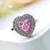 Cluster ringen S925 Silver Heart Pink Diamond Ring Set met 7 damesgroothandel