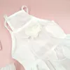 Hondenkleding trouwjurk zomer gaas kat kanten rok luxe huisdier kleding vlinderdas ontwerp camellia bloem