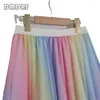 Rokken regenboog kleurrijke dames rok elastische taille knie lengte feesttrein zomer tule damescocktailjurk