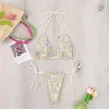 Dames badkleding bikini set sexy glitter bloemen print micro trug dames 2024 mini zwempakken string halter driehoek bather