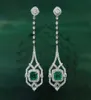 RUZZALLATI Vintage Antique Lab Emerald Jewelry Silver Color Hollow Design Long Drop Earring for Women Dangler Gift 2207183568127