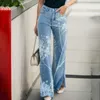 Calça feminina capris jeans vertical jeans leves calças de jeans de fenda floral de estampa floral strtwear lison jeans feminino calça jeans de jeans y240504