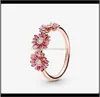 Schmuckoriginaloriginal 925 Sterling Sier Rose Pink Daisy Flower Trio Ring für Frauen für die Hochzeitsbindung Pfanne Cluster Tropfen D8697479