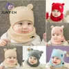 Caps Hats Baby Bearies Twee stuk Warm Winter Wool Hat Sjang Set Dikke jongens en meisjes sjaal gebreide babymuts 0-8 maanden WX