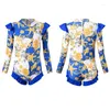 Clothing Sets 2024 Long Sleeve Girls Swimwear One Piece Retro Floral Baby Girl Swimsuit Children Swim Beach Party Swimsuits Kids Girl's