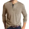 Herren-T-Shirts runden Kragen Langarmed T-Shirts Solid Casual Top Single Breaced Pocket T-Shirt weiches bequemes Bodenhemd für den Frühling