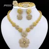 Dubai Nigeria Jewelry Sets For Women Luxury Design Five Petals Flower Pendant Necklace Earring Bracelet And Ring 240425