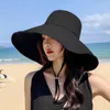 Japan och Sydkorea Big Brim Hat Womens Spring and Summer Foldble Travel Sun Hat Sun Hat Solid Color Casual Fisherman Hat 240430
