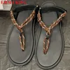 Sandals 2024 Summer Rope Split Toe Fashion Rhinestone Flat Casual Shoes All Matching Ladies Gladiator Women