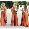 Brautjungfern Kleider eine dunkle orange Linie Halfter der Schulterboden plus Größe Chiffon Mitte Maid of Ehrenkleid Land Hochzeitsfeier Trage Vestidos