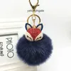 Keychains Bedanyards Winter Faux Rabbit Fur Ball Keychain com Rhinestone Fox Head Keyring Pompom Pompom Key Chains Crystal for Women