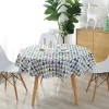 Pads Cotton Linen Nordic Round Tablecloth Colored Stripe Christmas Tree Pattern Cover Washable Table Cloth for Tea Table