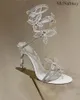 Sandały srebrna woda diamentowa kobiety w kształcie węża trójwymiarowy motyl stiletto wysokie obcasy buty do paska 2024