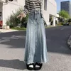 Rokken vintage dames denim lange rok casual a-line slanke wijd uitlopende jean jurk streetwear gewoon high taille midi jeans