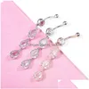 Navelglockenknopf Ringe Piercing für Frauen Langes Dangle Wassertropfen rosa Farbe Zirkon Operation Stahl Sommer Beach Mode Körper Juwel DH5BE