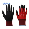 手袋3ペア構造用手袋gmg赤いポリエステルシェルブラックニトリル砂質コーティングワークセーフティグローブマンワークグローブ