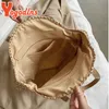 Yogodlns Sac de paille ronde d'été pour femmes creux de voyage à tissu creux grande capacité épaule de sac à main
