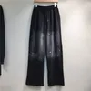 Pantalon de deux pièces pour femmes Automne Winter Black Tie teitée Drillée Diamants Pilluches Pullat à capuche Tops larges Streetwear paillettes Street 2PC