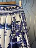 Rokken rokken rode roosarosee klassiek blauw wit porselein print large swing cotton midi 2022 zomer vrouwen gezellige rok designer stofdoekjes