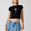 Frauen T-Shirts Sommer Kurzes T-Shirt Casual Sleeve Crew Neck Stern/Obst/Cocktailglasabdruck Crops Weibliche Tees Y2K Streetwear