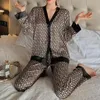 Дамские пижамы весенняя осенняя фальшивая шелковая пижама с длинными рукавами кардиганская одежда роскошная женская пижама мода пижама 240428