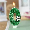3pcs Bougies Green Football Birthdle Candle Gâteau Sparkling Digital Candle Cake Decoration avec Sequins Anniversary Celebration Supplies
