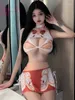 Robes de travail Sweet Sexy Jirts Set Antique Uniforme Bandage Transparent Printing Anime Top Two Piece Jupe Fashion Women Tops G8Mz