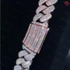 Bijoux hip hop luxueux 20 mm Iced Out Cuban Rose Gol Gold Two Tone Baguette Cut Moisanite Cuban Link Chain