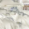 Sängkläder uppsättningar ankomst kinesisk stil landskap broderi set lyx silkeslen täcke täcke täcke mjukt lakan kuddar