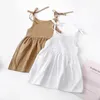 Summer Toddler Girl Dress Solid Cotton Sleveless Dzieci Dzieci Sundress Slip Fashion Girls Ubranie Y240428