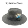 Nouveau chapeau de paille doux panaméen naturel adapté aux hommes Femmes d'été / hommes étroites Brown Beach Sun Hat UV Résistant Fedora Birthday Gift J240506