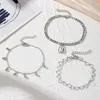 Anklets Ifkm Bohemia Silver Color Enkle Bracelet Set for Women Love Lock Charm Anklet Chain on Leg Fashion Boho Sieraden Geschenk 2023