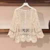 Damesbreien Spring en Autumn Net Garen Koreaans Temperament Casual Cardigan Lange Mouw Lace Short Western Style All-Match Top