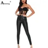 Pantalon féminin Faquette pantalon en cuir Pu Pant haute taille féminine crayon skinny Filles multiples zippers en bas sexy