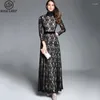 Robes décontractées robe de soirée pour femmes Colde de support de lacet en dentelle à manches longues élégantes vestiddos de bal de fête