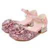 Sandals filles fêtards chaussures de luxe hingestone couronne enfant sandales paillettes de mode bowknot polyvalent