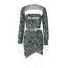 Werkjurken driedelige set vrouwen sexy tube top bandeau sjaal mini rok camouflage camouflage lange mouw outfits militaire crop tops onregelmatig