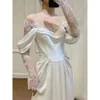 Newest Long White Shoulder Dress Sleeve Off Lace High Slit Floor Length Wedding Dresses Romantic Vestido De Novia Es