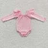 Geboren Pink Velvet Bubble Langärmel Rüschen Strampler Baby Jumpsuit Kid Bummie Großhandel Kleinkind Einteilige Frühlingskleidung 240428