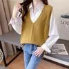 Frauenwesten Herbst Winter Elegant Mode Thickeing Schnürhirt Ladies V-Neck Pullover Weste Langarmbluse gestrickt Top H72