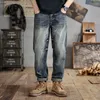 Plus-storlek mäns nostalgiska jeans, avslappnade lösa jeans, mörkblå, storlek 40-48 för 100-142 kg fet kille