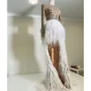 Feather Fashion HI Evening Sequins Crystal Lo Ruched Prom Dresses Longeple Sweep Train Custom Made Formal Party Wear Ng