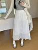 Gonne coreana dolce ragazza chic a-line della gonna da donna elastica elastica alta vita su ginocchio in pizzo lungo vestiti femminili
